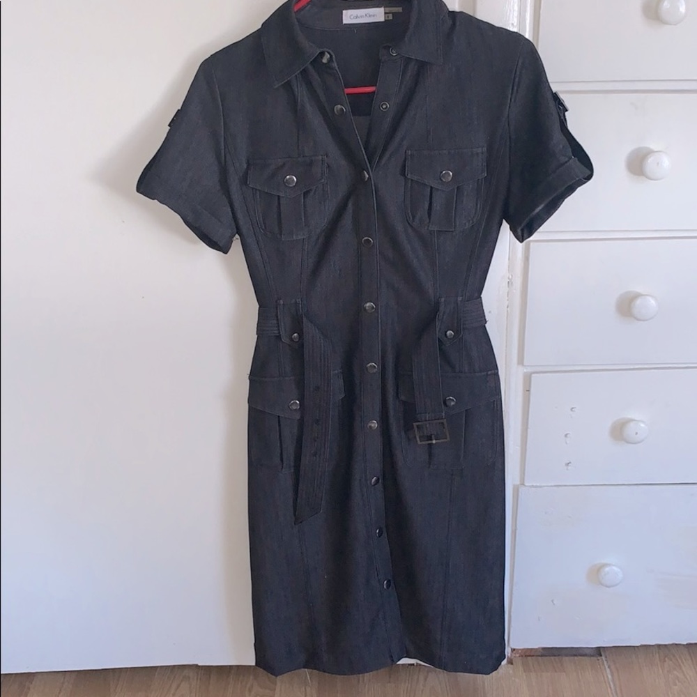 Calvin Klein Faux Denim Fitted Dress